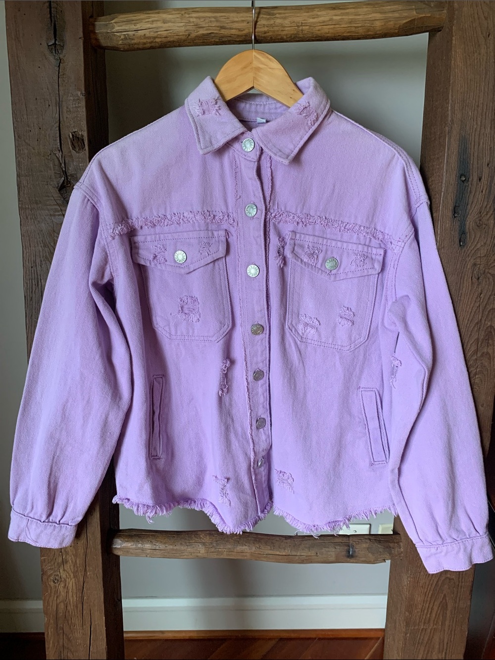 Lavender Distressed Denim Jacket - Women's Casual Coat